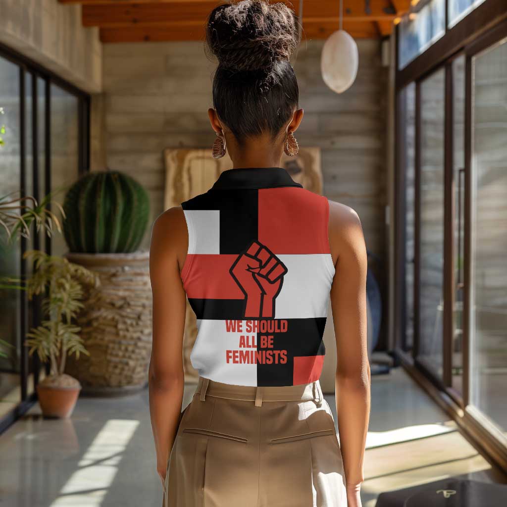 Chimamanda Ngozi Adichie Women Sleeveless Polo Shirt with Bold Red Portrait, We Should All Be Feminists Quote - Wonder Print Shop