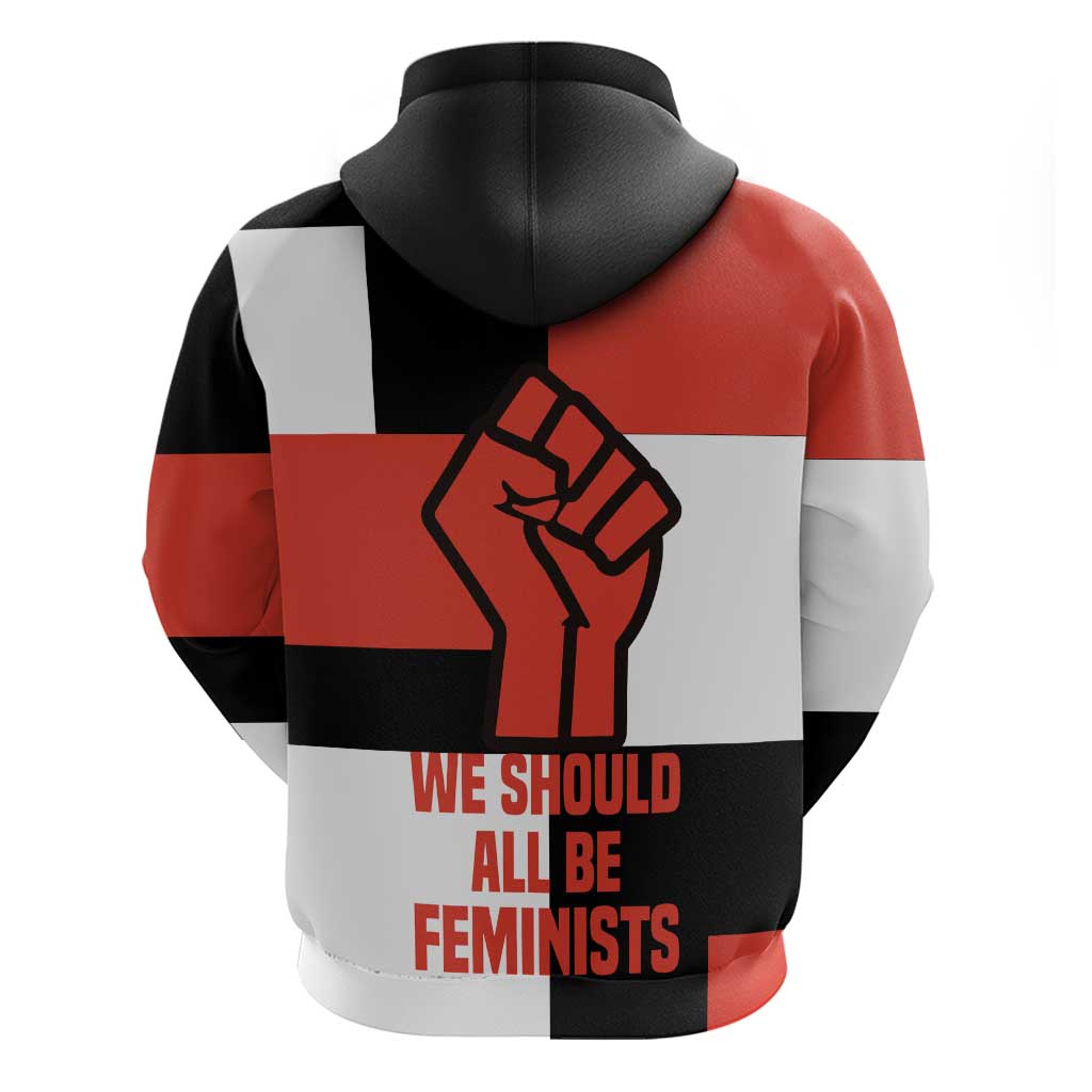 Chimamanda Ngozi Adichie Zip Hoodie with Bold Red Portrait, We Should All Be Feminists Quote - Wonder Print Shop