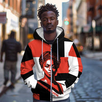 Chimamanda Ngozi Adichie Zip Hoodie with Bold Red Portrait, We Should All Be Feminists Quote - Wonder Print Shop