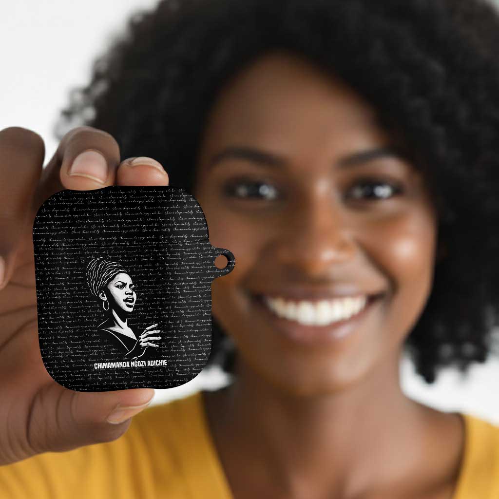 Chimamanda Ngozi Adichie AirPods Case with Expressive Speaking Portrait, Stories Shape Reality - Wonder Print Shop