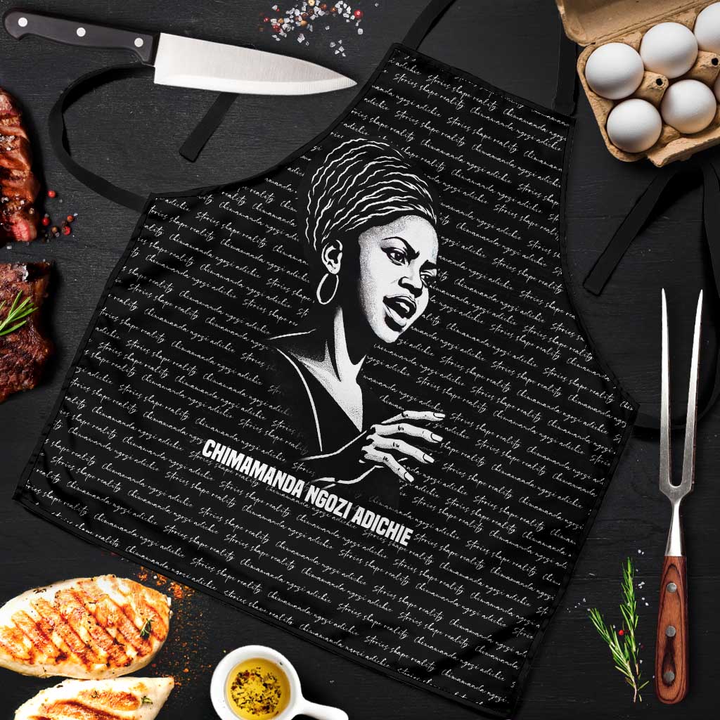 Chimamanda Ngozi Adichie Apron with Expressive Speaking Portrait, Stories Shape Reality - Wonder Print Shop
