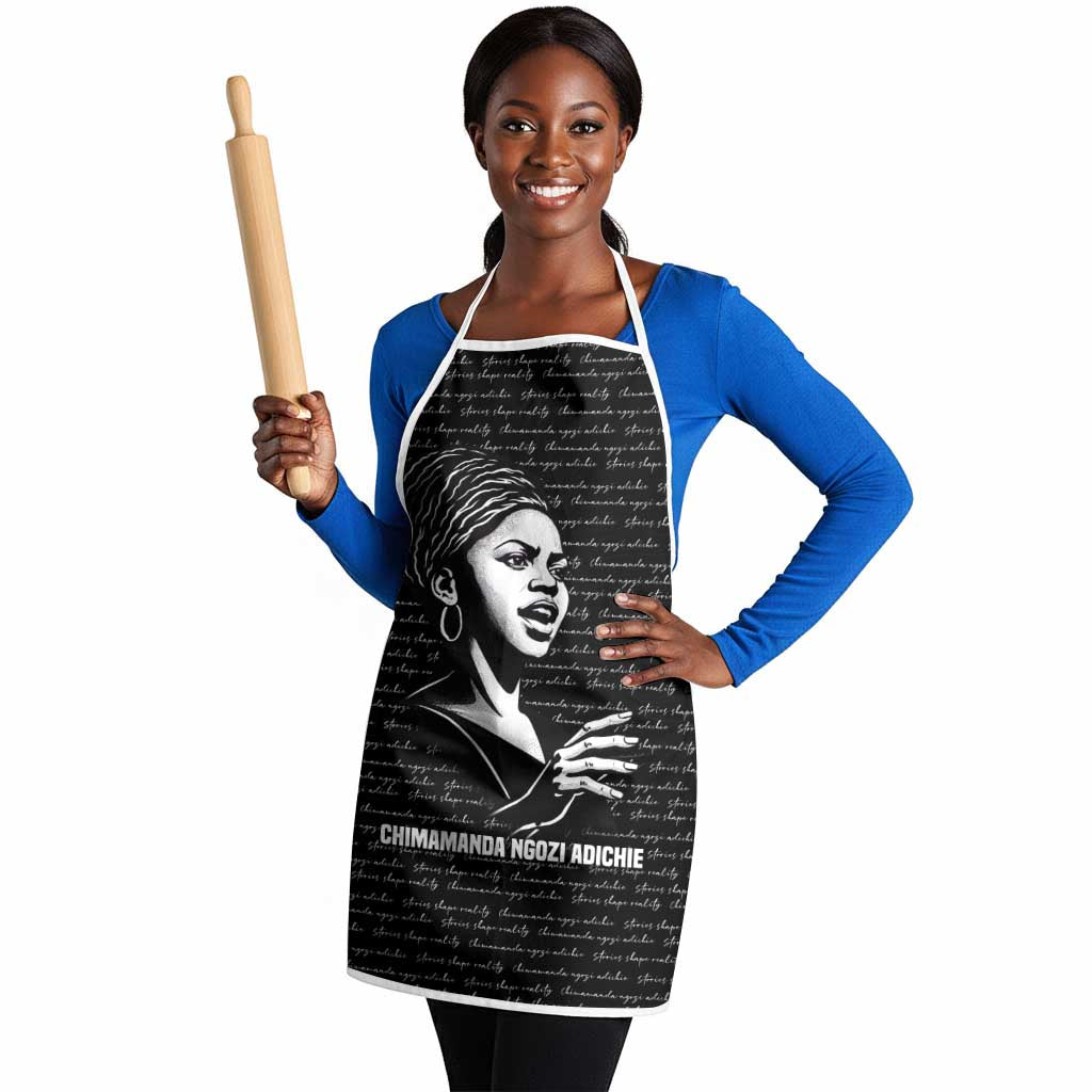 Chimamanda Ngozi Adichie Apron with Expressive Speaking Portrait, Stories Shape Reality - Wonder Print Shop