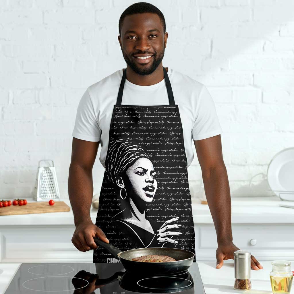 Chimamanda Ngozi Adichie Apron with Expressive Speaking Portrait, Stories Shape Reality - Wonder Print Shop