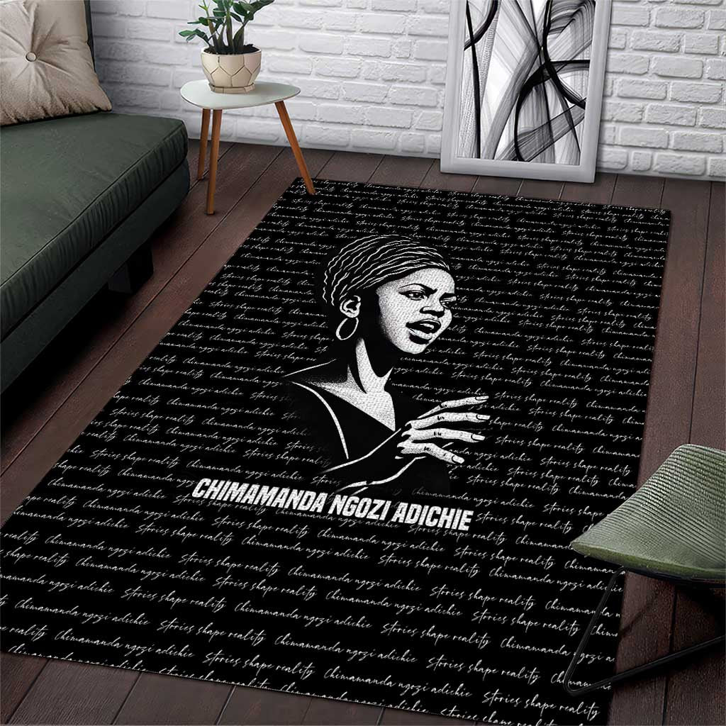 Chimamanda Ngozi Adichie Area Rug with Expressive Speaking Portrait, Stories Shape Reality - Wonder Print Shop