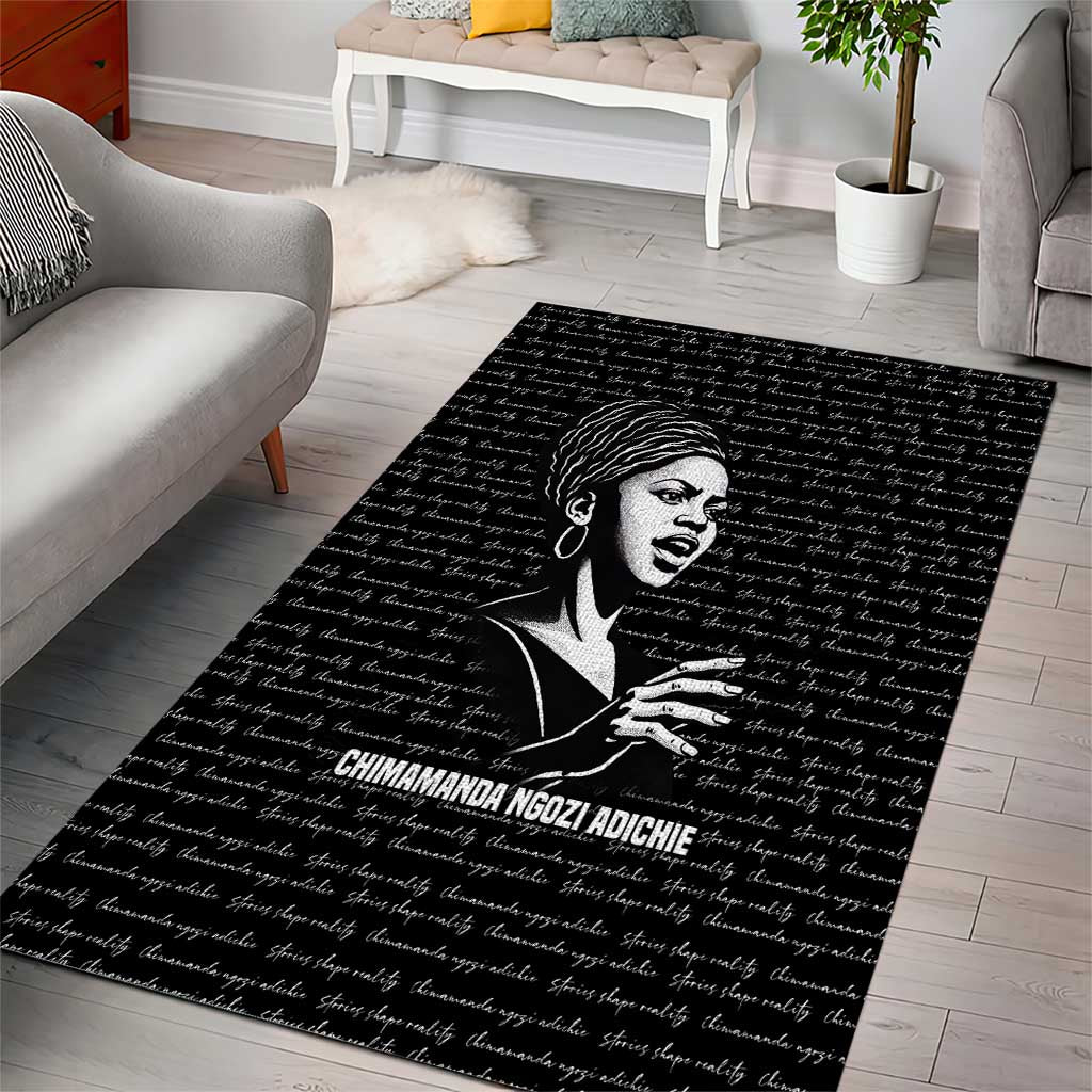 Chimamanda Ngozi Adichie Area Rug with Expressive Speaking Portrait, Stories Shape Reality - Wonder Print Shop