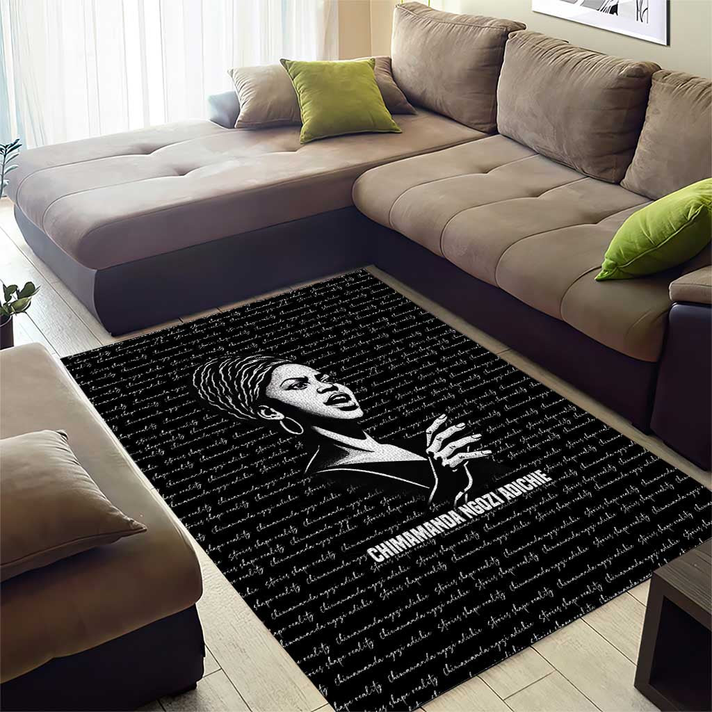 Chimamanda Ngozi Adichie Area Rug with Expressive Speaking Portrait, Stories Shape Reality - Wonder Print Shop