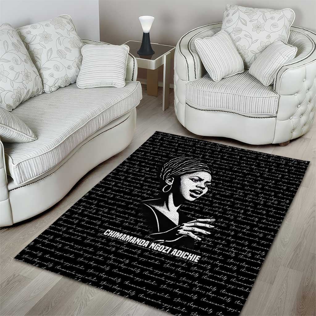 Chimamanda Ngozi Adichie Area Rug with Expressive Speaking Portrait, Stories Shape Reality - Wonder Print Shop