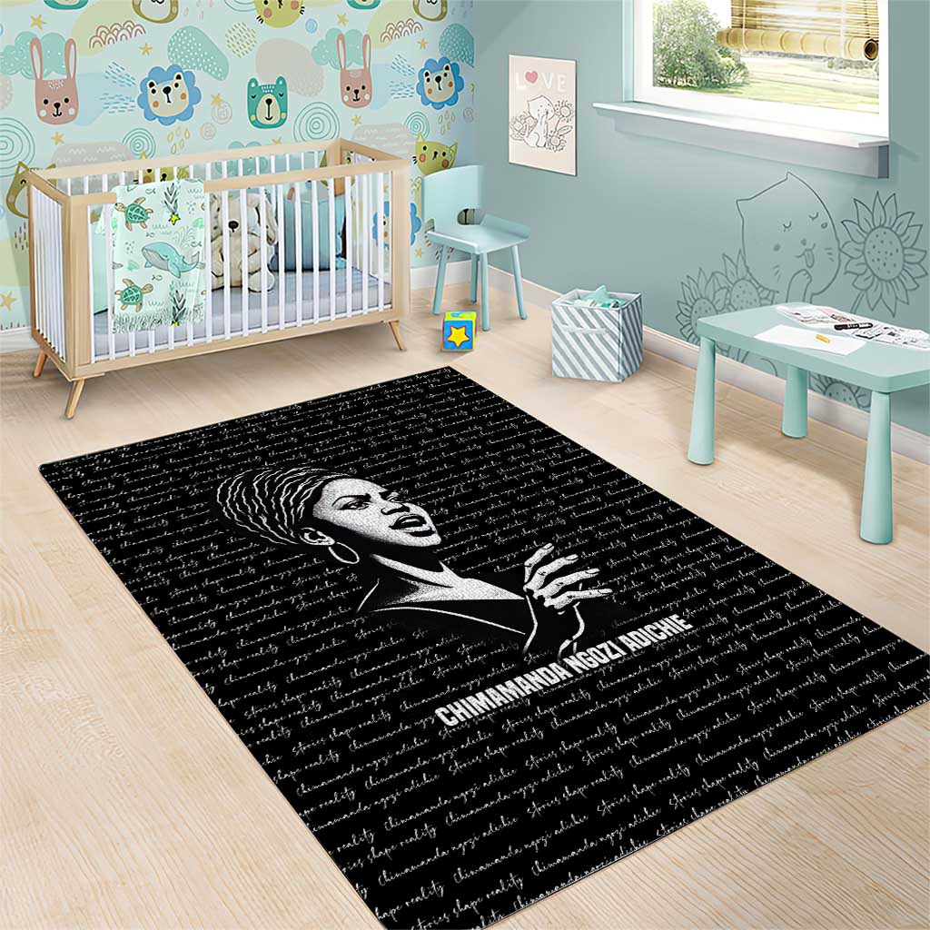 Chimamanda Ngozi Adichie Area Rug with Expressive Speaking Portrait, Stories Shape Reality - Wonder Print Shop