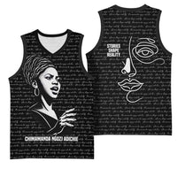 Chimamanda Ngozi Adichie Basketball Jersey with Expressive Speaking Portrait, Stories Shape Reality - Wonder Print Shop