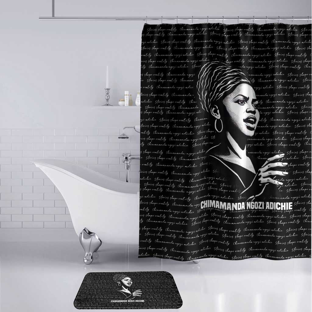 Chimamanda Ngozi Adichie Bathroom Set with Expressive Speaking Portrait, Stories Shape Reality - Wonder Print Shop