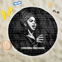Chimamanda Ngozi Adichie Beach Blanket with Expressive Speaking Portrait, Stories Shape Reality - Wonder Print Shop