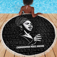 Chimamanda Ngozi Adichie Beach Blanket with Expressive Speaking Portrait, Stories Shape Reality - Wonder Print Shop