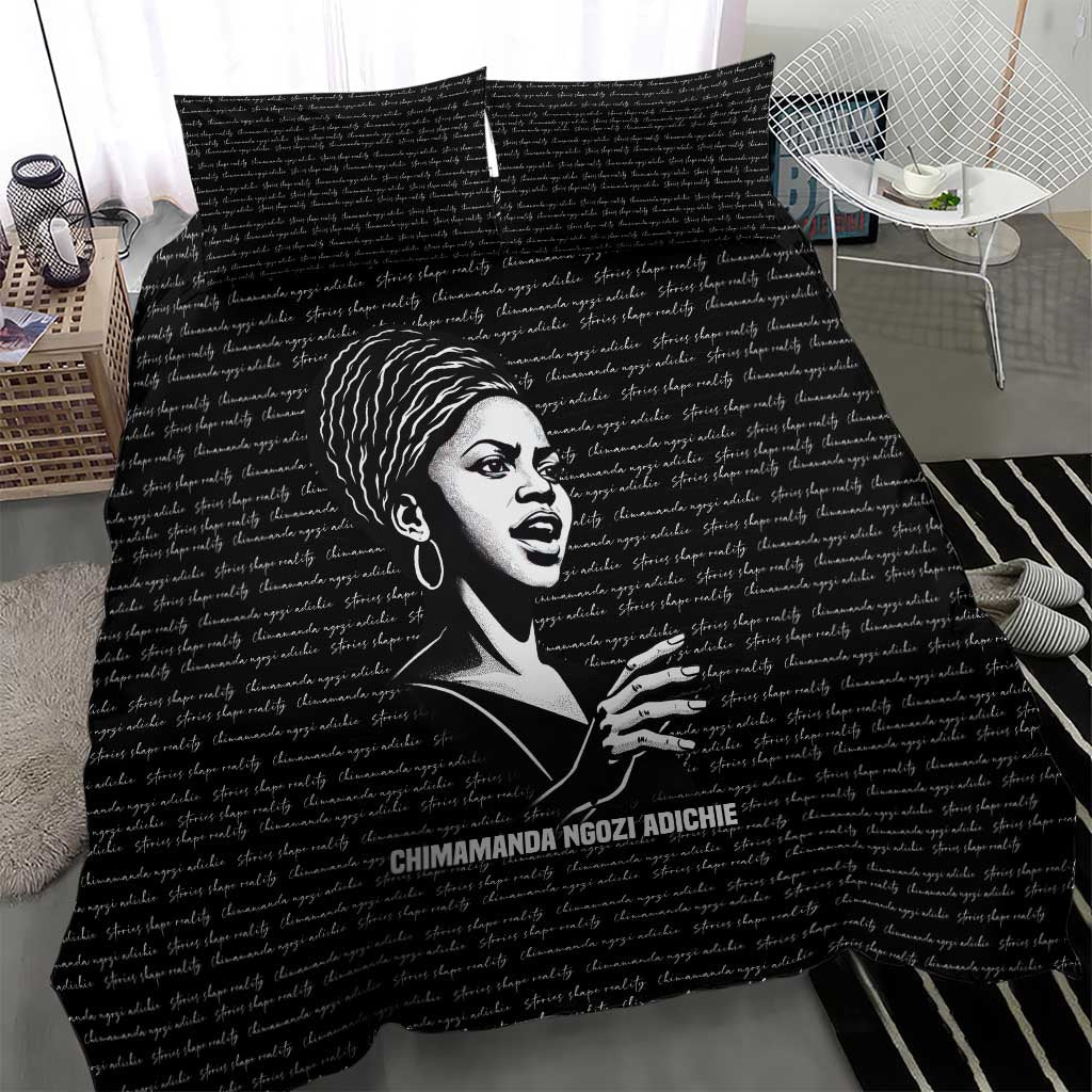 Chimamanda Ngozi Adichie Bedding Set with Expressive Speaking Portrait, Stories Shape Reality - Wonder Print Shop