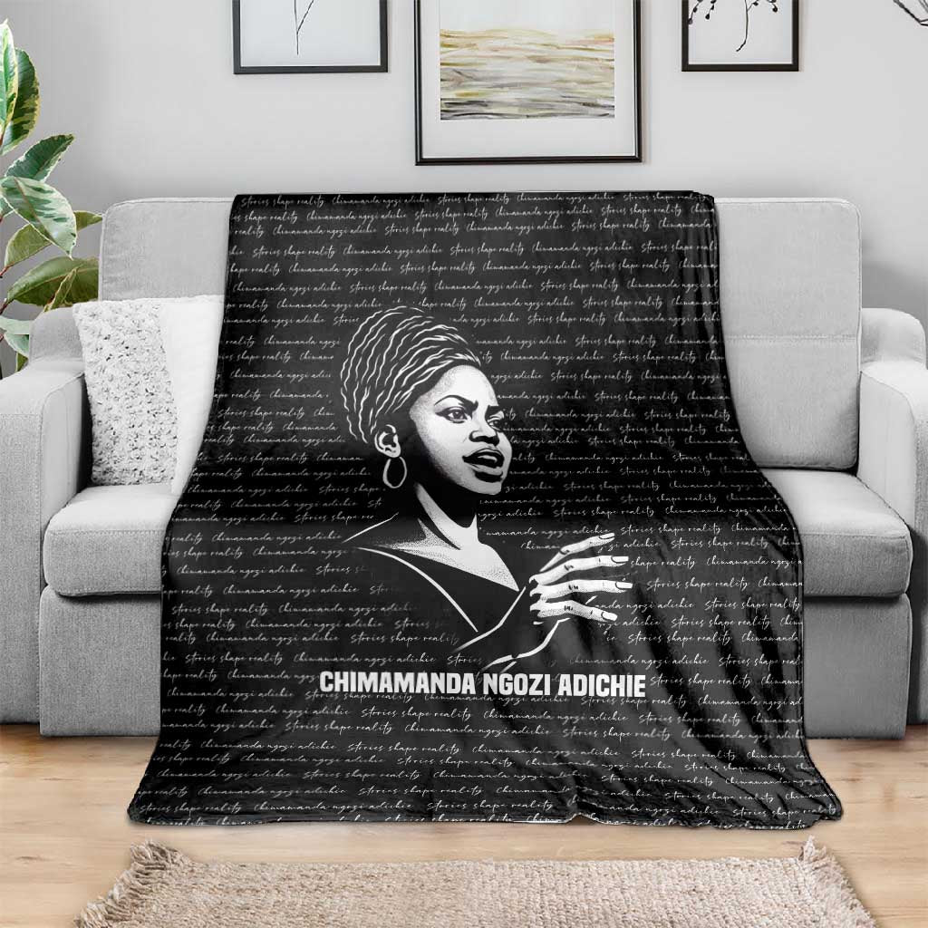 Chimamanda Ngozi Adichie Blanket with Expressive Speaking Portrait, Stories Shape Reality - Wonder Print Shop