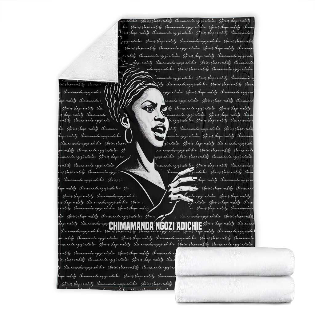 Chimamanda Ngozi Adichie Blanket with Expressive Speaking Portrait, Stories Shape Reality - Wonder Print Shop