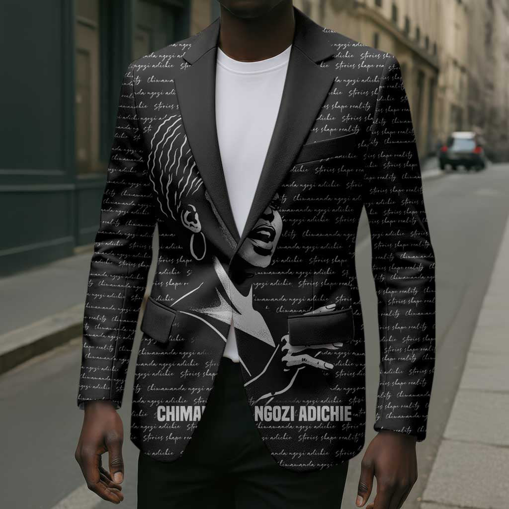 Chimamanda Ngozi Adichie Blazer with Expressive Speaking Portrait, Stories Shape Reality - Wonder Print Shop