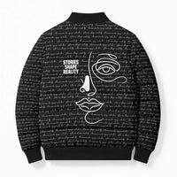 Chimamanda Ngozi Adichie Bomber Puffer Jacket with Expressive Speaking Portrait, Stories Shape Reality - Wonder Print Shop