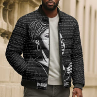 Chimamanda Ngozi Adichie Bomber Puffer Jacket with Expressive Speaking Portrait, Stories Shape Reality - Wonder Print Shop
