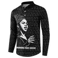 Chimamanda Ngozi Adichie Button Sweatshirt with Expressive Speaking Portrait, Stories Shape Reality