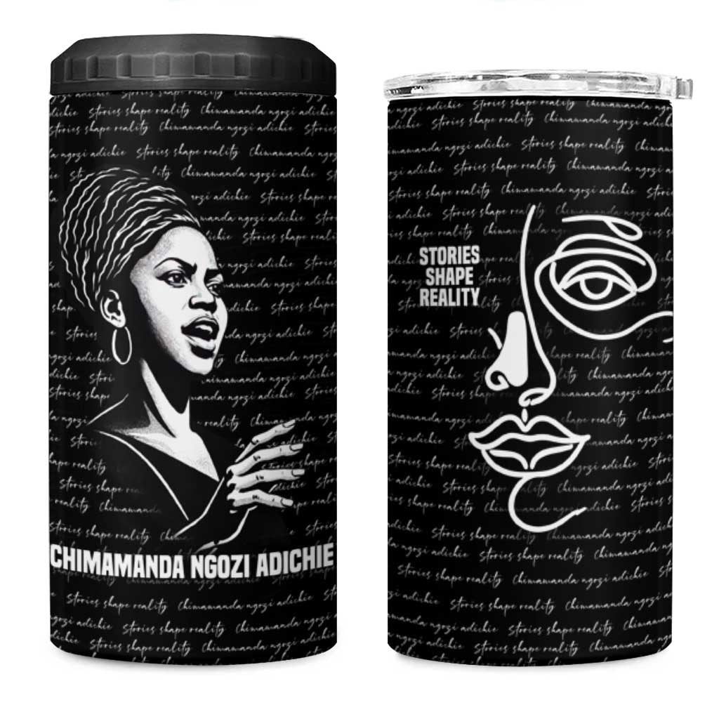Chimamanda Ngozi Adichie 4 in 1 Can Cooler Tumbler with Expressive Speaking Portrait, Stories Shape Reality - Wonder Print Shop