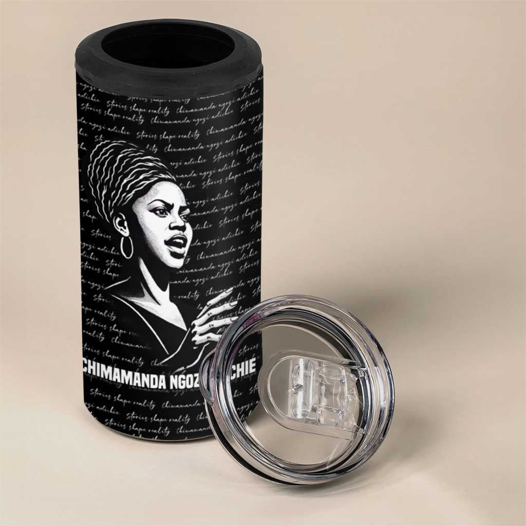 Chimamanda Ngozi Adichie 4 in 1 Can Cooler Tumbler with Expressive Speaking Portrait, Stories Shape Reality - Wonder Print Shop