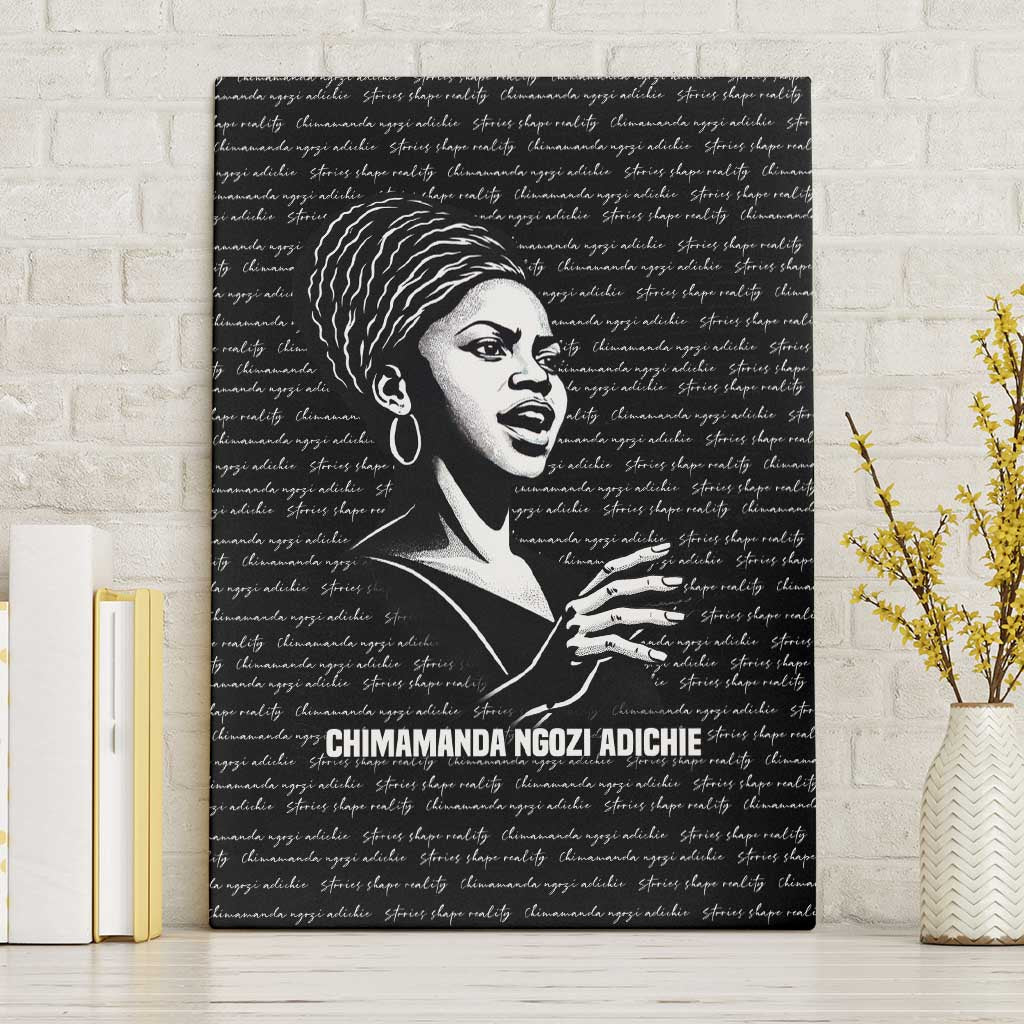 Chimamanda Ngozi Adichie Canvas Wall Art with Expressive Speaking Portrait, Stories Shape Reality - Wonder Print Shop