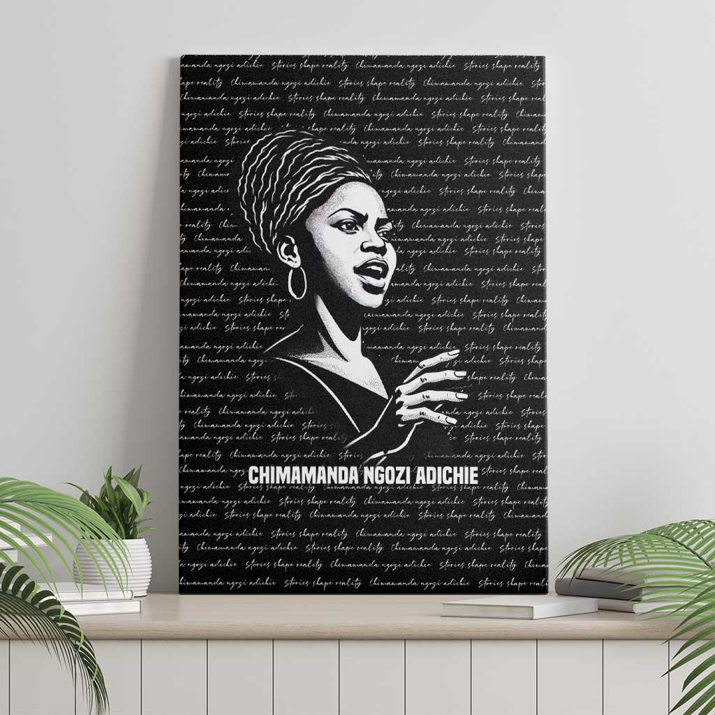 Chimamanda Ngozi Adichie Canvas Wall Art with Expressive Speaking Portrait, Stories Shape Reality - Wonder Print Shop