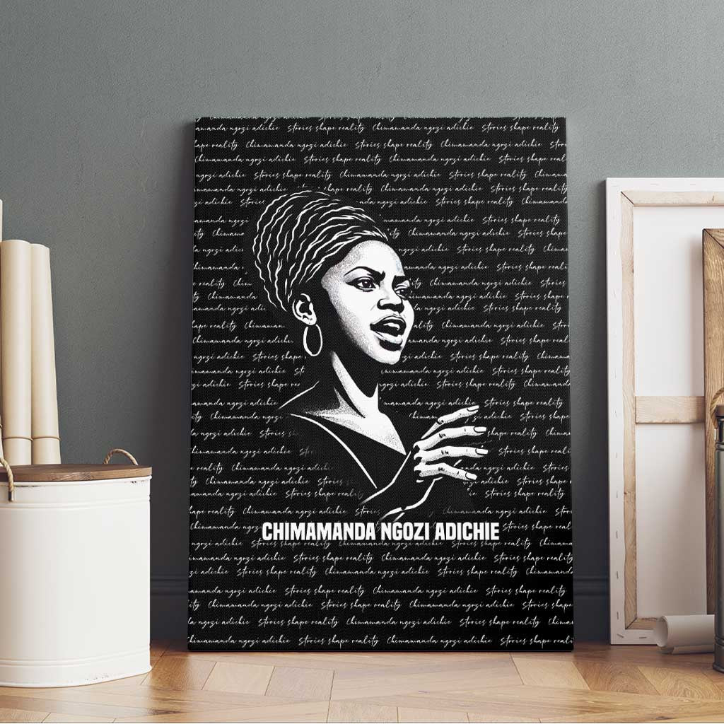 Chimamanda Ngozi Adichie Canvas Wall Art with Expressive Speaking Portrait, Stories Shape Reality - Wonder Print Shop