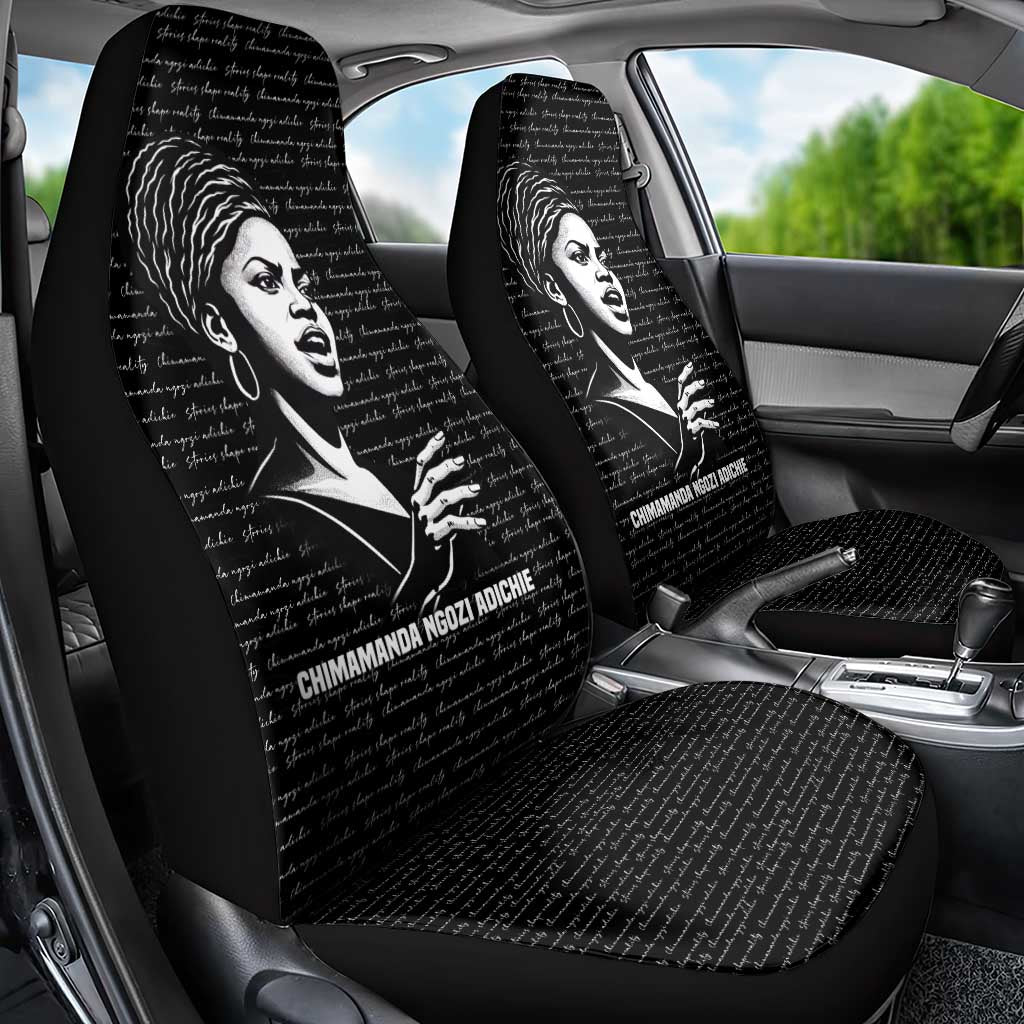 Chimamanda Ngozi Adichie Car Seat Cover with Expressive Speaking Portrait, Stories Shape Reality - Wonder Print Shop