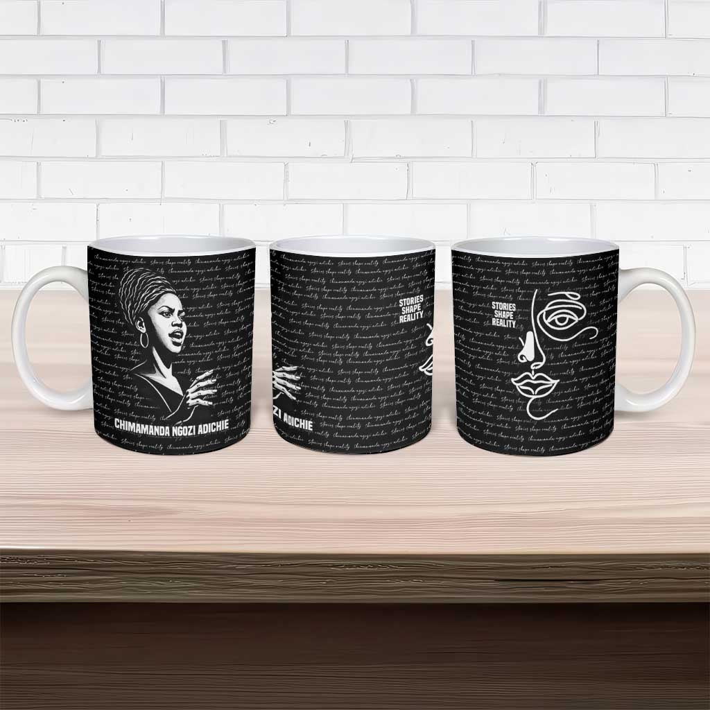 Chimamanda Ngozi Adichie Ceramic Mug with Expressive Speaking Portrait, Stories Shape Reality - Wonder Print Shop