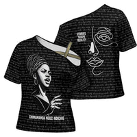 Chimamanda Ngozi Adichie Cross Shoulder Shirt with Expressive Speaking Portrait, Stories Shape Reality - Wonder Print Shop