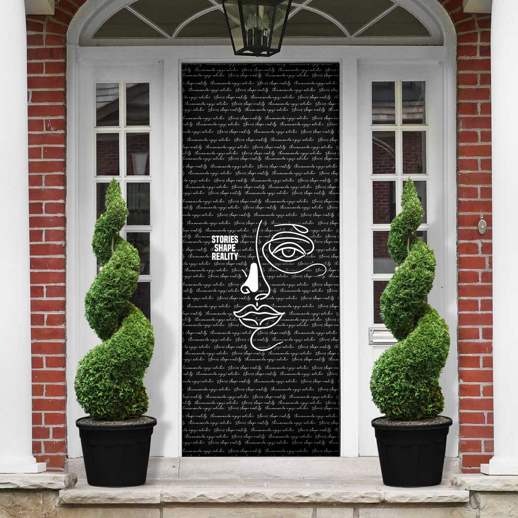 Chimamanda Ngozi Adichie Door Cover with Expressive Speaking Portrait, Stories Shape Reality - Wonder Print Shop