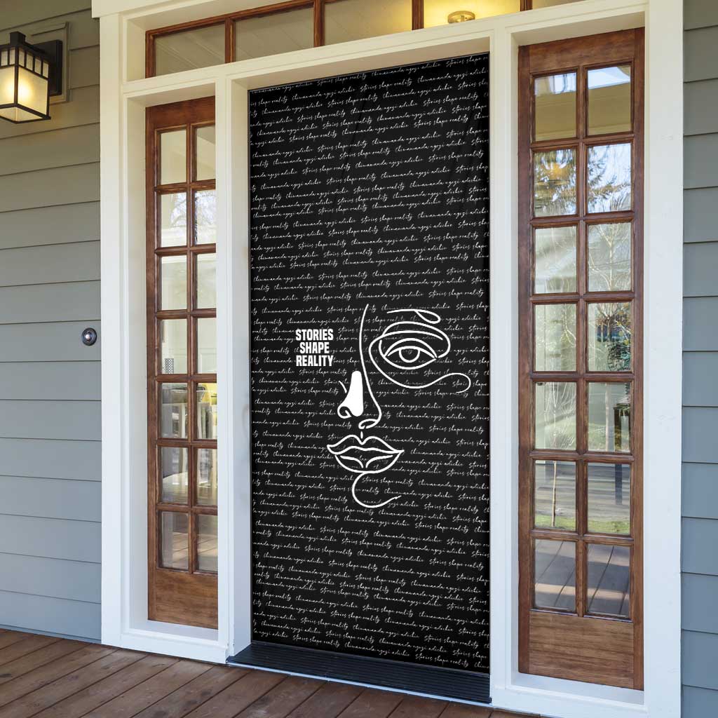 Chimamanda Ngozi Adichie Door Cover with Expressive Speaking Portrait, Stories Shape Reality - Wonder Print Shop