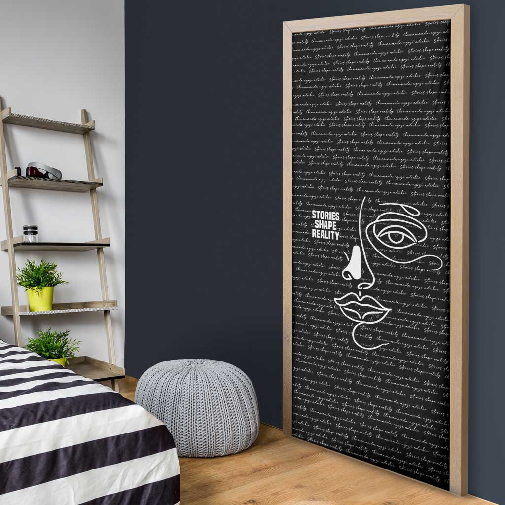 Chimamanda Ngozi Adichie Door Cover with Expressive Speaking Portrait, Stories Shape Reality - Wonder Print Shop