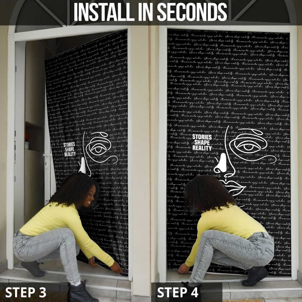 Chimamanda Ngozi Adichie Door Cover with Expressive Speaking Portrait, Stories Shape Reality - Wonder Print Shop