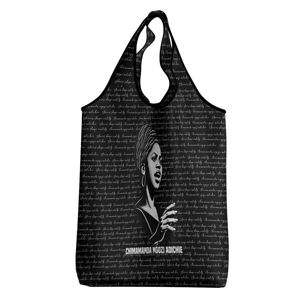 Chimamanda Ngozi Adichie Grocery Bag with Expressive Speaking Portrait, Stories Shape Reality - Wonder Print Shop