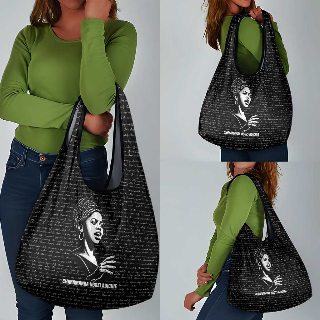 Chimamanda Ngozi Adichie Grocery Bag with Expressive Speaking Portrait, Stories Shape Reality - Wonder Print Shop