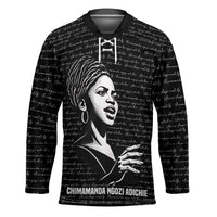 Chimamanda Ngozi Adichie Hockey Jersey with Expressive Speaking Portrait, Stories Shape Reality - Wonder Print Shop