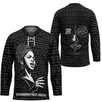 Chimamanda Ngozi Adichie Hockey Jersey with Expressive Speaking Portrait, Stories Shape Reality - Wonder Print Shop