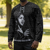 Chimamanda Ngozi Adichie Hockey Jersey with Expressive Speaking Portrait, Stories Shape Reality - Wonder Print Shop