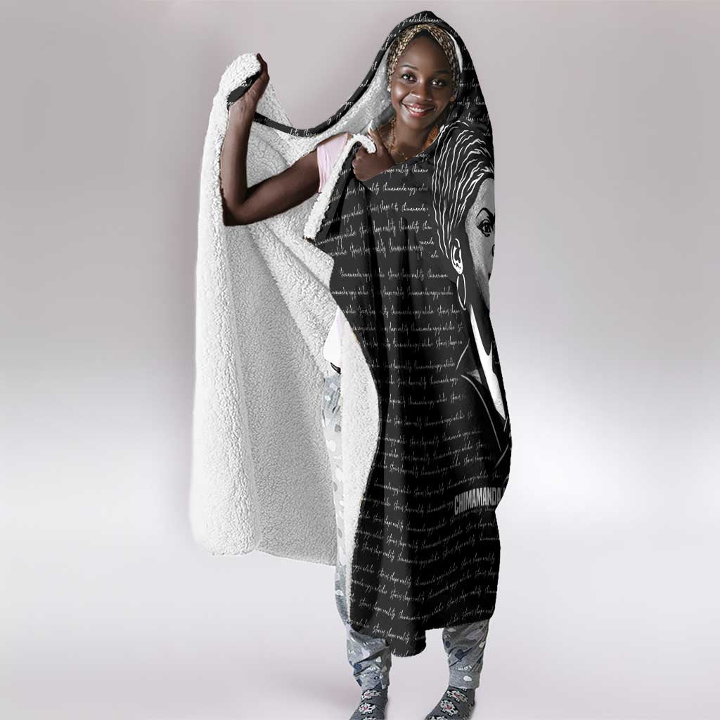 Chimamanda Ngozi Adichie Hooded Blanket with Expressive Speaking Portrait, Stories Shape Reality - Wonder Print Shop