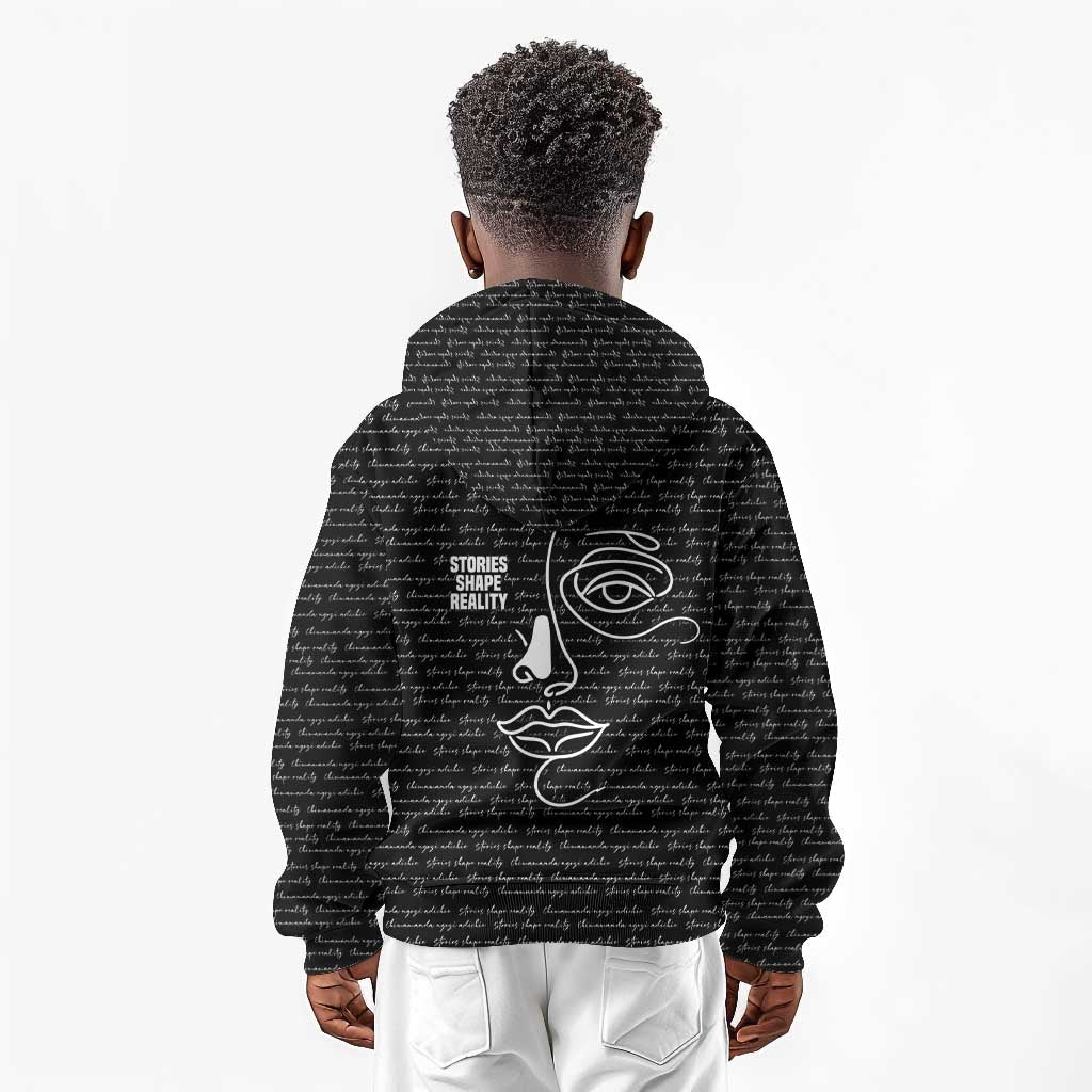 Chimamanda Ngozi Adichie Kid Hoodie with Expressive Speaking Portrait, Stories Shape Reality - Wonder Print Shop