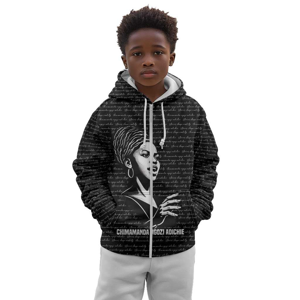 Chimamanda Ngozi Adichie Kid Hoodie with Expressive Speaking Portrait, Stories Shape Reality - Wonder Print Shop