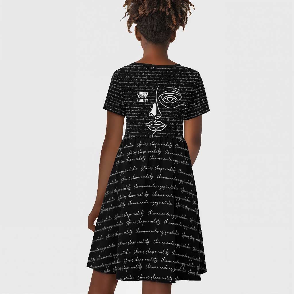 Chimamanda Ngozi Adichie Kid Short Sleeve Dress with Expressive Speaking Portrait, Stories Shape Reality - Wonder Print Shop