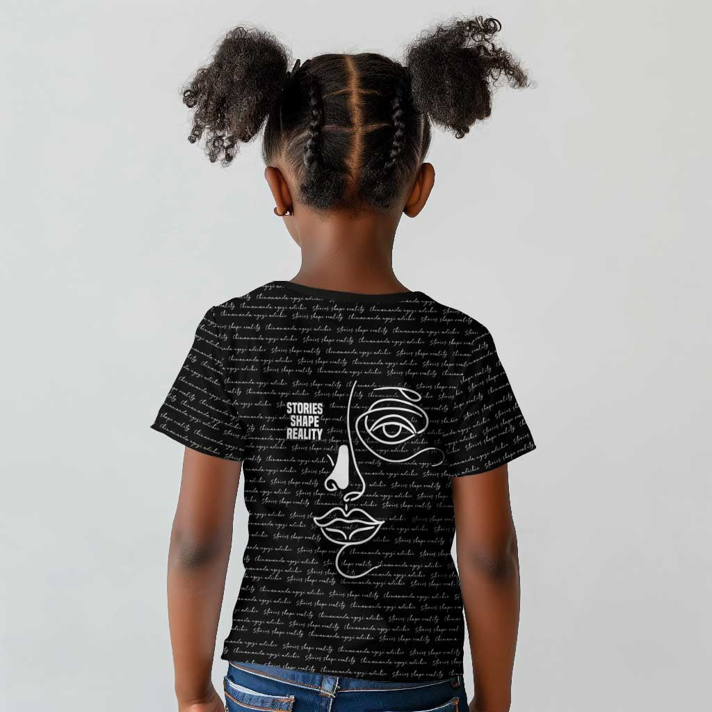 Chimamanda Ngozi Adichie Kid T shirt with Expressive Speaking Portrait, Stories Shape Reality - Wonder Print Shop