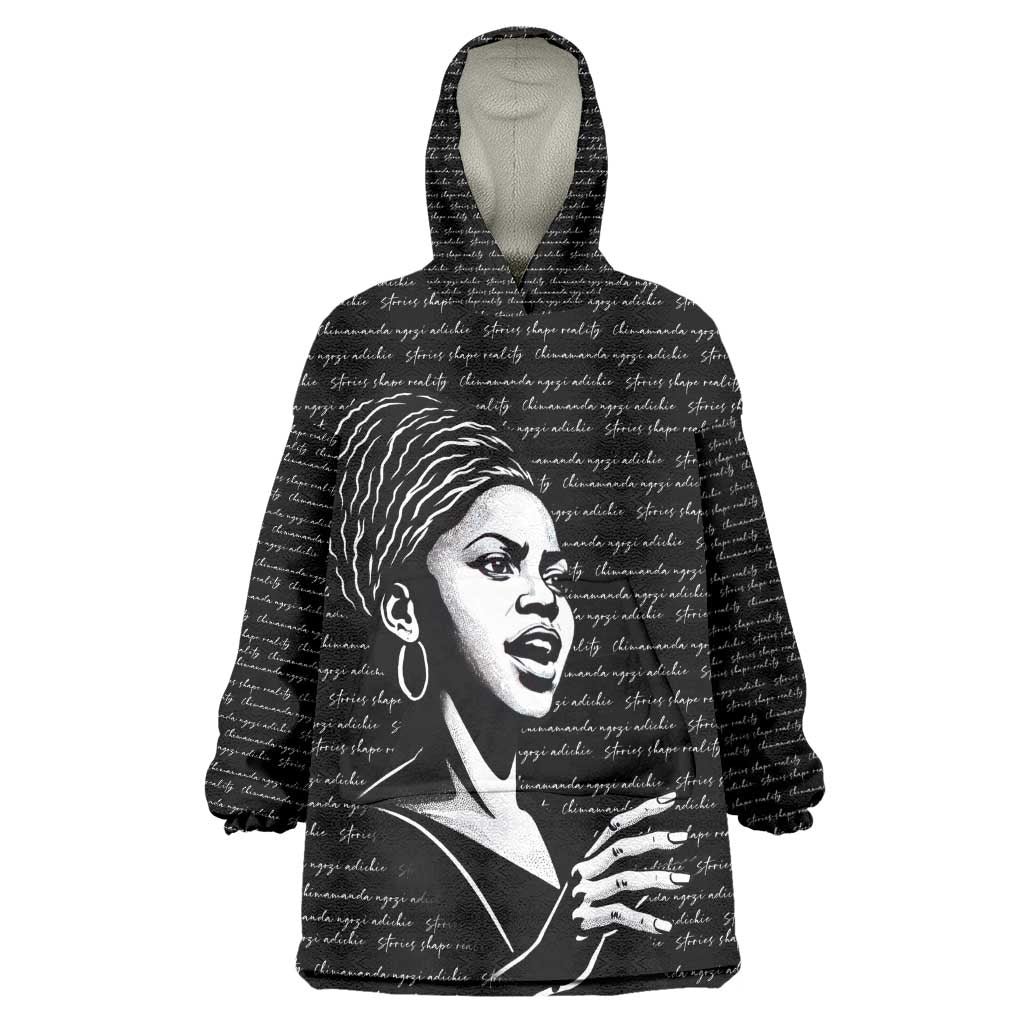 Chimamanda Ngozi Adichie Kid Wearable Blanket Hoodie with Expressive Speaking Portrait, Stories Shape Reality - Wonder Print Shop