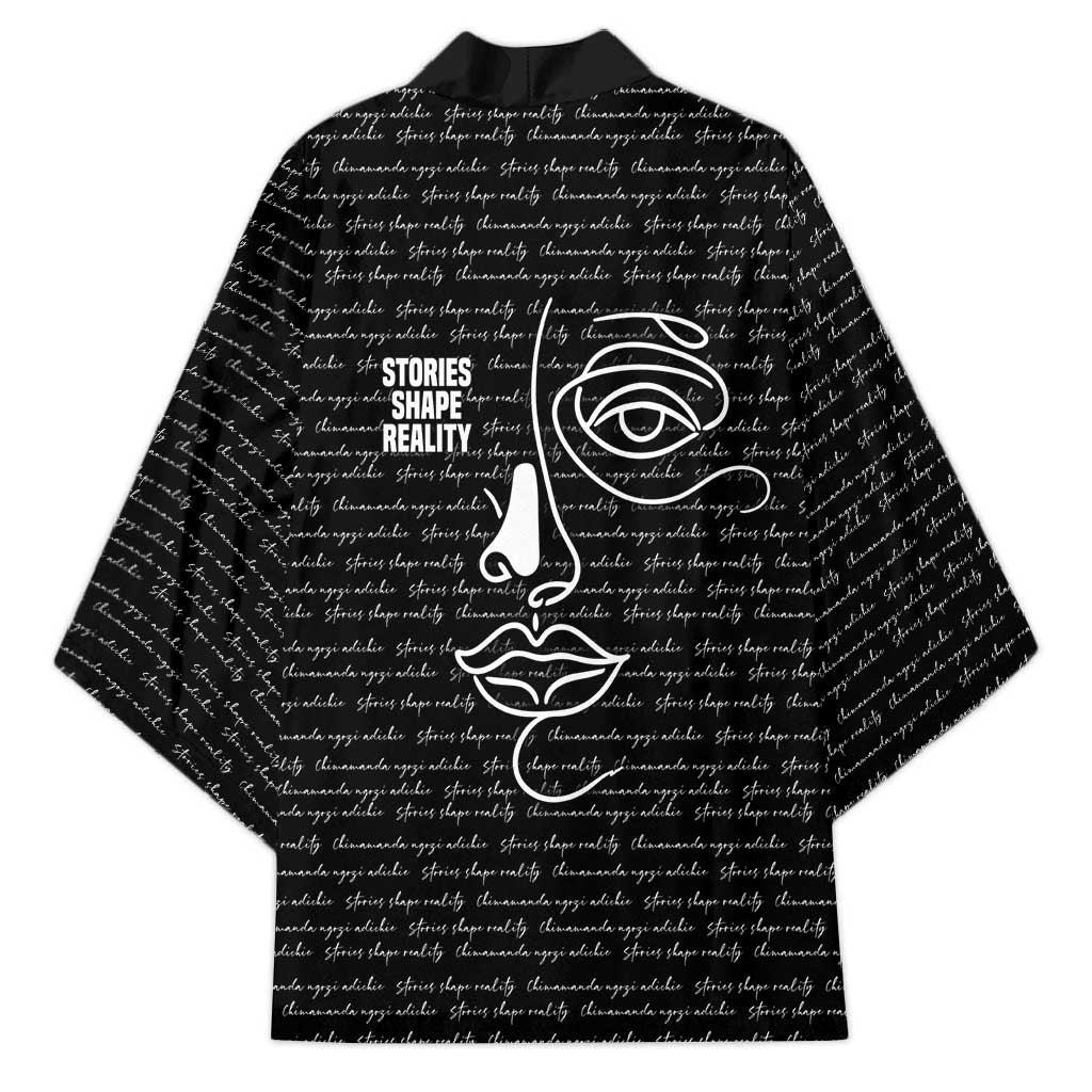 Chimamanda Ngozi Adichie Kimono with Expressive Speaking Portrait, Stories Shape Reality - Wonder Print Shop