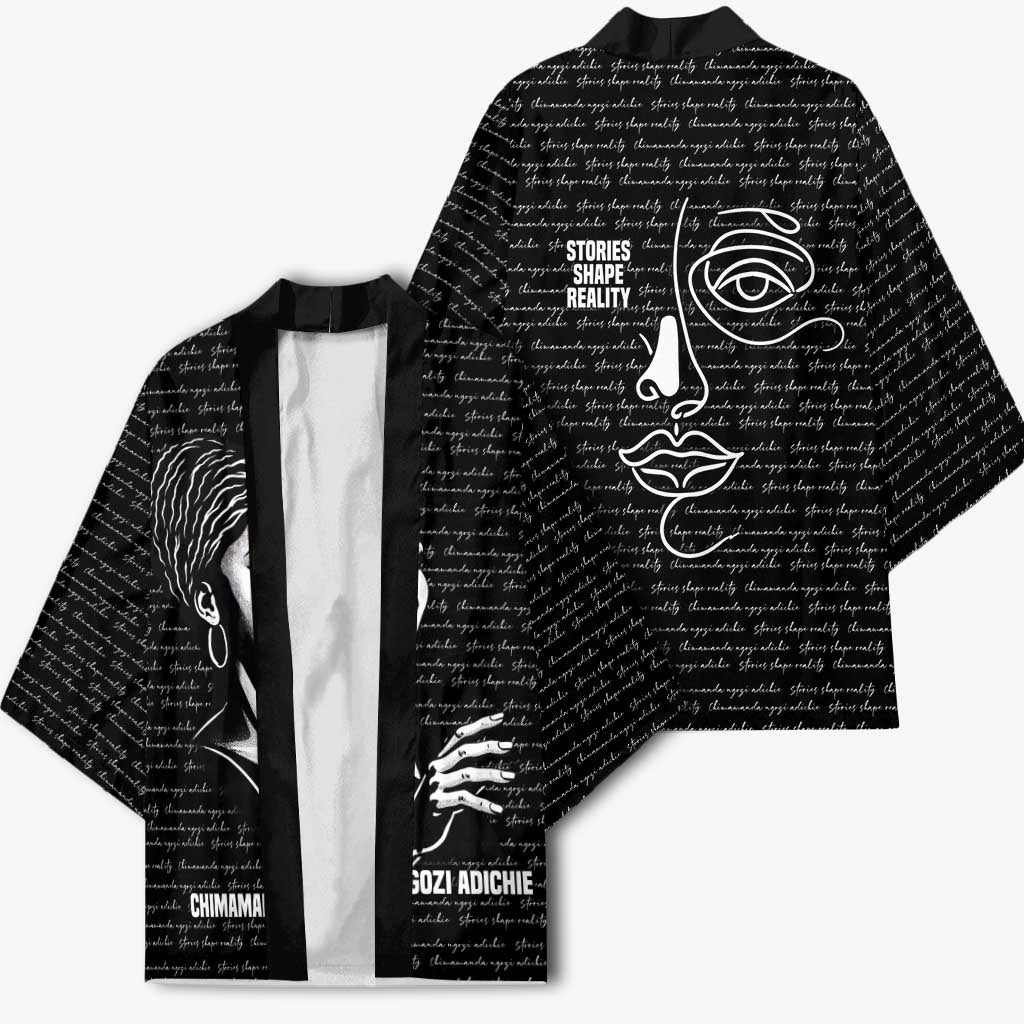 Chimamanda Ngozi Adichie Kimono with Expressive Speaking Portrait, Stories Shape Reality - Wonder Print Shop