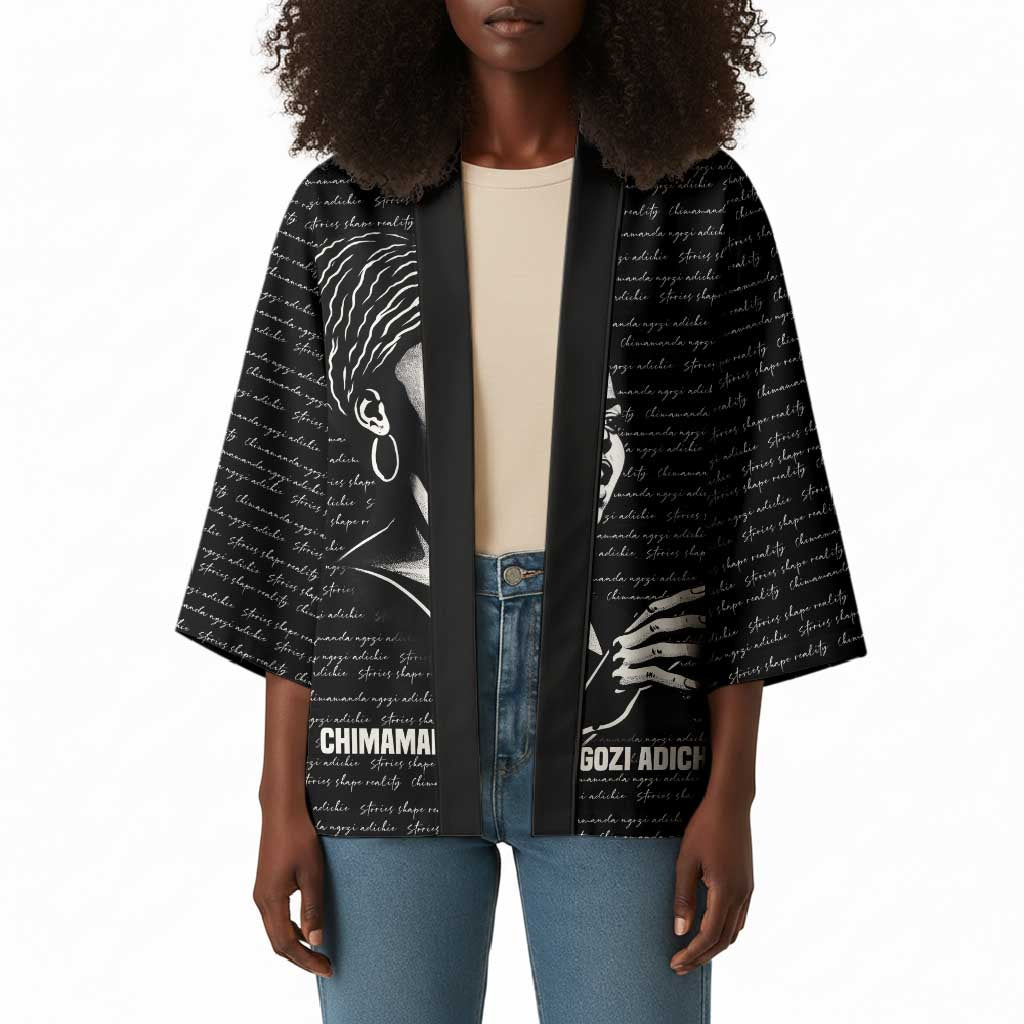 Chimamanda Ngozi Adichie Kimono with Expressive Speaking Portrait, Stories Shape Reality - Wonder Print Shop