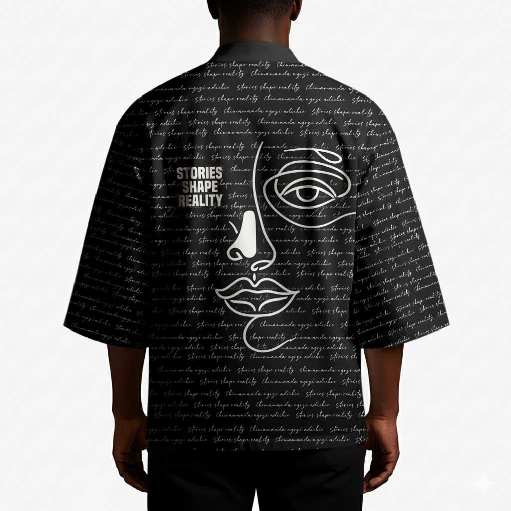 Chimamanda Ngozi Adichie Kimono with Expressive Speaking Portrait, Stories Shape Reality - Wonder Print Shop